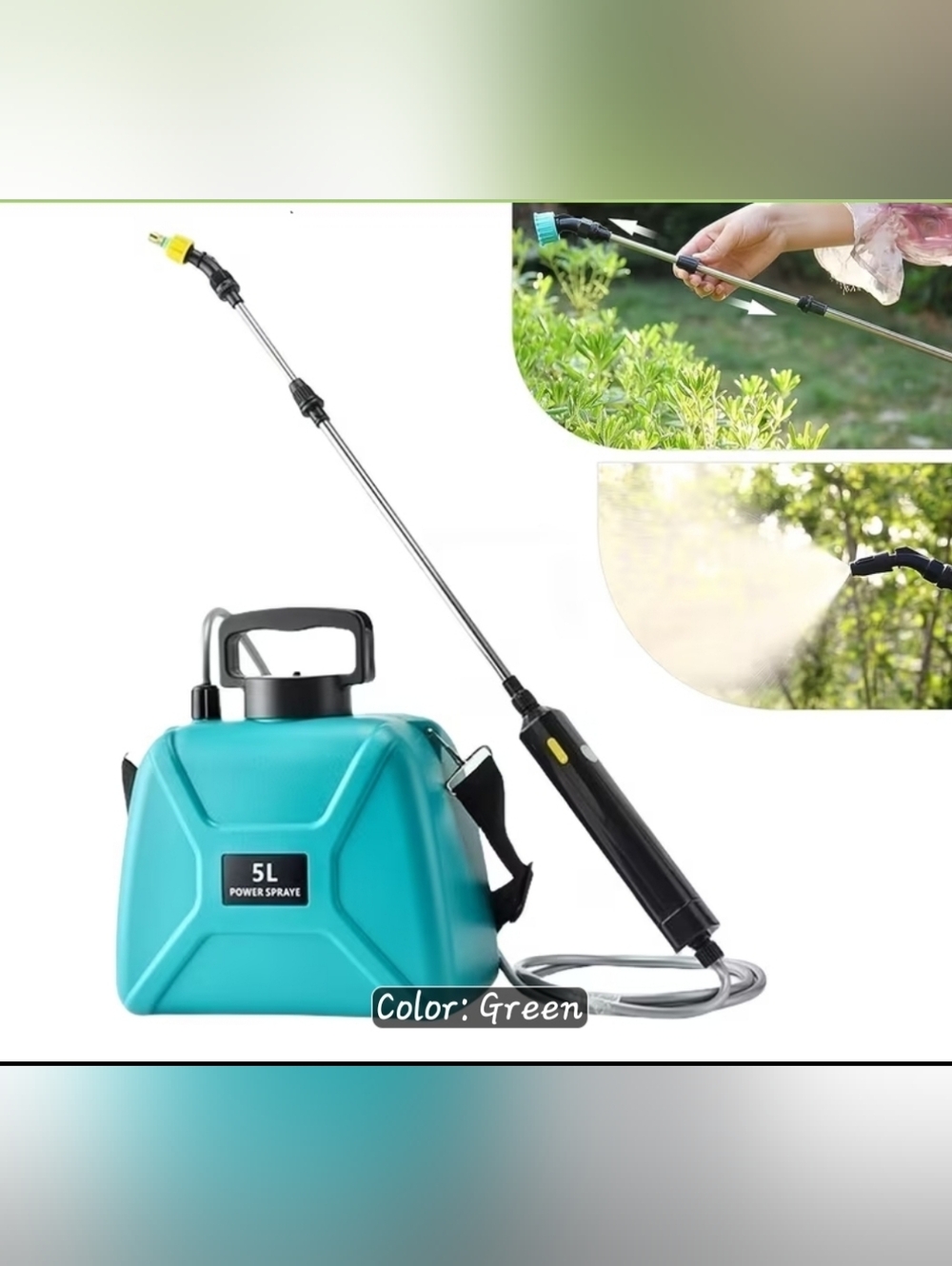 New Green 5L Portable Power Sprayer with Adjustable Nozzle